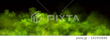 Green smoke swirls with glowing sparks Green smoke swirls with glowing sparks 141459886