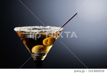 Glass of Martini with green olives. 141460038