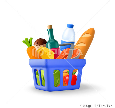 3D Shopping basket full of assorted groceries 141460157