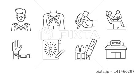 Tattoo icon set. It includes tattooing, design, body, art, inked, artist, stencil, and more icons. Tattoo icon set. It includes tattooing, design, body, art, inked, artist, stencil, and more icons. 141460297