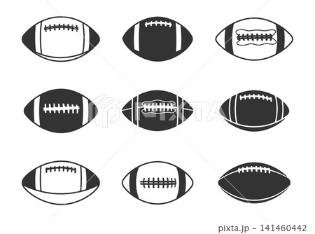 American football silhouette set in white background, American football ball clipart, Sports ball silhouette. 141460442
