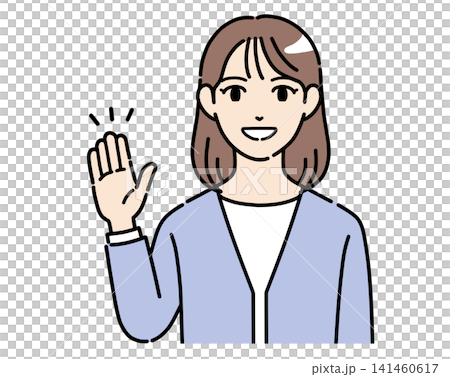 笑顔で明るく案内をするオフィスカジュアルの若い女性のイラスト カラー 笑顔で明るく案内をするオフィスカジュアルの若い女性のイラスト カラー 141460617