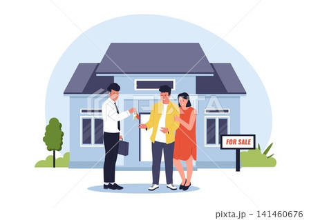 Real Estate Agent Giving Key to Young Couple Real Estate Agent Giving Key to Young Couple 141460676