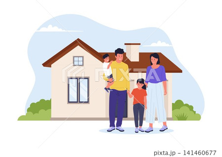 Happy Family Standing Proud in Front of New House 141460677