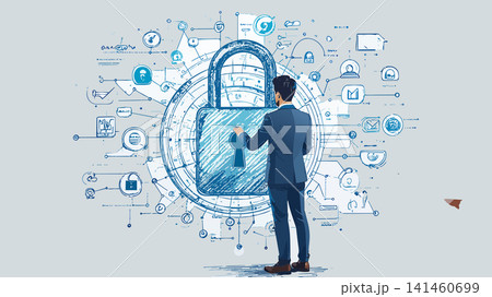 Business person managing digital data security network 141460699