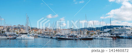 panoramic view of Cannes Vieux Port from the sea panoramic view of Cannes Vieux Port from the sea 141460872
