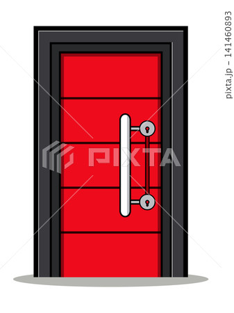 Modern Red Front Door Cartoon Vector Icon with Long Handle Isolated on White Background 141460893