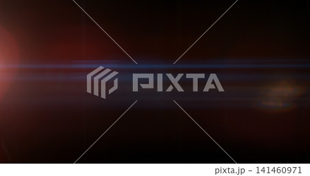 Abstract cinematic anamorphic lens flare overlay with blue horizontal light streaks and warm orange glow on a black background. Ideal VFX element for compositing, titles and film editing. Abstract cinematic anamorphic lens flare overlay with blue horizontal light streaks and warm orange glow on a black background. Ideal VFX element for compositing, titles and film editing. 141460971