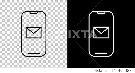 メールが表示されたスマホ画面のアイコン。白と黒のベクターイラストセット メールが表示されたスマホ画面のアイコン。白と黒のベクターイラストセット 141461388