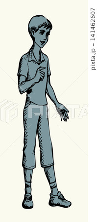 Vector drawing. Small boy standing on a floor 141462607