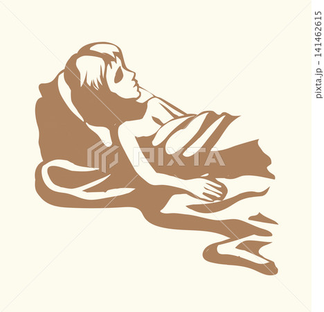 Vector drawing. Sick baby sleeping Vector drawing. Sick baby sleeping 141462615