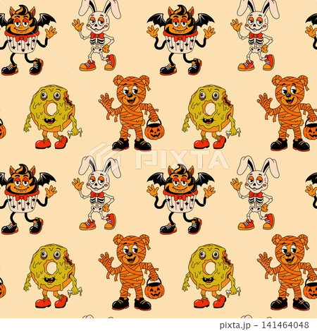 Retro Halloween Monsters and Costume Animals Pattern Retro Halloween Monsters and Costume Animals Pattern 141464048