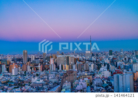 【東京都】スカイツリーのある都市風景 夕景 【東京都】スカイツリーのある都市風景 夕景 141464121