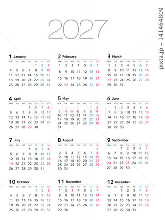 2027年の年間カレンダー月曜始まり 縦位置 2027年の年間カレンダー月曜始まり 縦位置 141464809