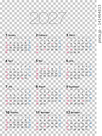 2027 Annual Calendar, Sunday Start, Vertical Layout 2027 Annual Calendar, Sunday Start, Vertical Layout 141464813
