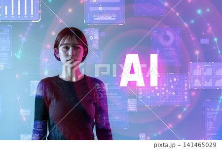 AIと未来技術に囲まれる女性 141465029