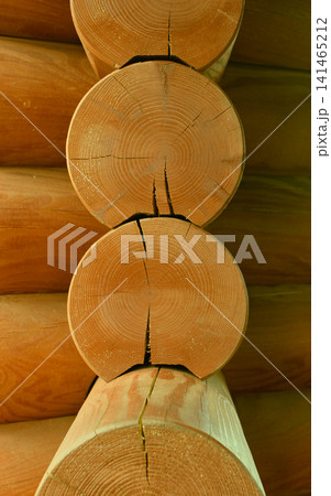 Log Cabin Corner Connection In Wooden Architecture Style. Corner Joint Of Log House Log Cabin Corner Connection In Wooden Architecture Style. Corner Joint Of Log House 141465212
