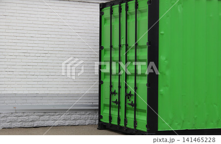 Door And Side Panel Of Huge 40ft Shipping Container After New Painting Ready For Transportation Door And Side Panel Of Huge 40ft Shipping Container After New Painting Ready For Transportation 141465228