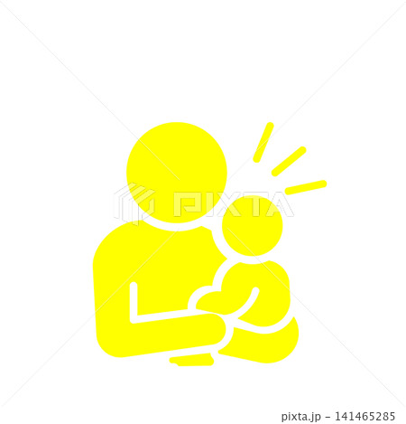 赤ちゃんを抱っこしてあやす親子ピクトグラム(黄色) 赤ちゃんを抱っこしてあやす親子ピクトグラム(黄色) 141465285