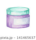 Purple cosmetic cream jar with mint lid watercolor illustration for skincare labels, beauty packaging, spa advertising, product catalogs, cosmetic branding, websites and printable marketing 141465637