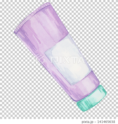Purple cosmetic cream tube with mint cap watercolor clipart for skincare packaging, beauty branding, spa brochures, cosmetic catalogs, online shops, social media graphics and wellness stationery 141465638