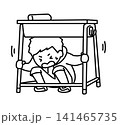 地震が来て机の下に隠れる男の子_線画 141465735