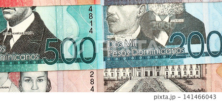 Dominican Republic Pesos currency money bills. DOP currency banknotes in bunch Dominican Republic Pesos currency money bills. DOP currency banknotes in bunch 141466043