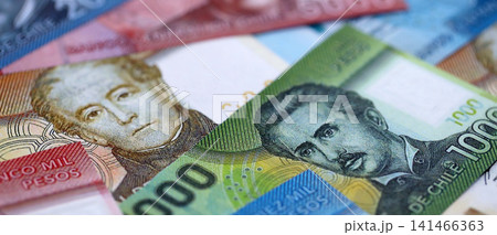Big amount of chilean pesos moeny bills banknotes. Huge quantity of paper money Big amount of chilean pesos moeny bills banknotes. Huge quantity of paper money 141466363
