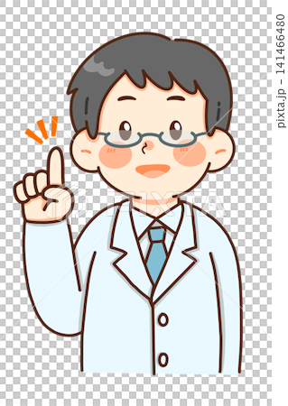 插圖描繪了一位身穿白大褂的男醫生舉起食指解釋。 插圖描繪了一位身穿白大褂的男醫生舉起食指解釋。 141466480