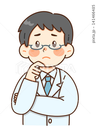白衣を着た男性医師が考え込むイラスト 白衣を着た男性医師が考え込むイラスト 141466485