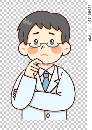 白衣を着た男性医師が考え込むイラスト 白衣を着た男性医師が考え込むイラスト 141466485
