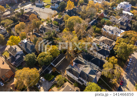 Macon, Georgia panoramic cityscape in colorful fall season. Old historical homes architecture in Southern USA. Macon, Georgia panoramic cityscape in colorful fall season. Old historical homes architecture in Southern USA. 141466850