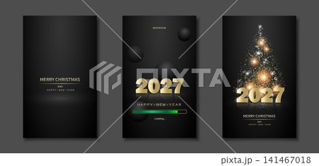 Set of festive flyers, greeting cards, invitations on a dark golden background. Set of festive flyers, greeting cards, invitations on a dark golden background. 141467018