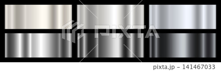 Set of six shiny silver gradients on a black background. 141467033