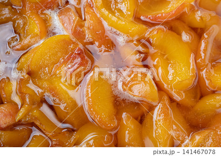 Homemade peach jam texture close up as natural fruit preserve background 141467078