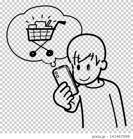 一名男子在網上購物（無顏色，僅輪廓） 141467099