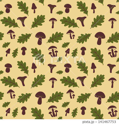Woodland forest mushroom and autumn leaf seamless pattern. Woodland forest mushroom and autumn leaf seamless pattern. 141467753