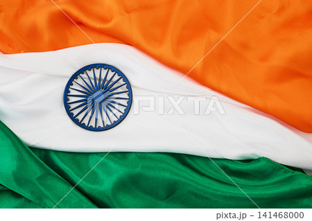 Indian flag showing ashoka chakra on silk fabric 141468000