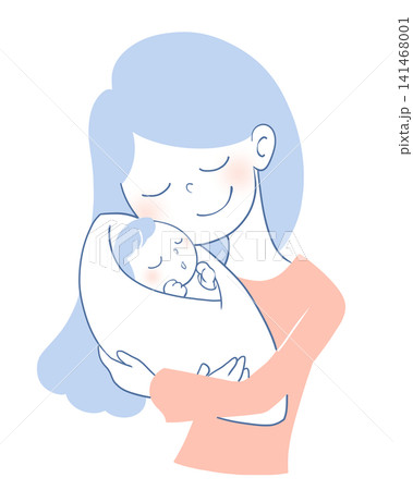 笑顔で赤ちゃんを抱っこするママのイラスト 笑顔で赤ちゃんを抱っこするママのイラスト 141468001