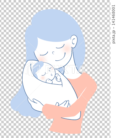 笑顔で赤ちゃんを抱っこするママのイラスト 笑顔で赤ちゃんを抱っこするママのイラスト 141468001