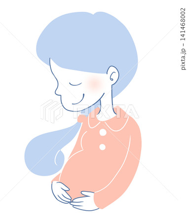 お腹に手を添える妊婦さんのイラスト 141468002