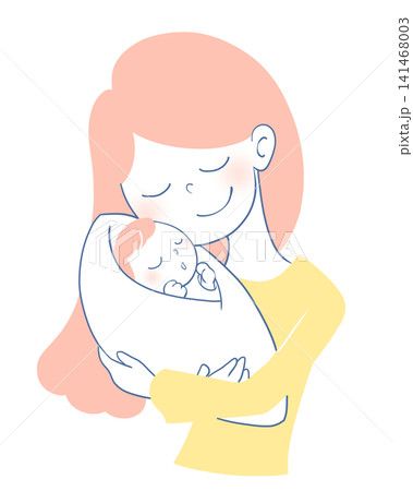 笑顔で赤ちゃんを抱っこするママのイラスト 笑顔で赤ちゃんを抱っこするママのイラスト 141468003