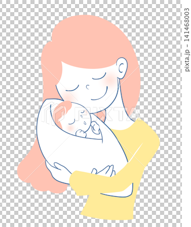 笑顔で赤ちゃんを抱っこするママのイラスト 笑顔で赤ちゃんを抱っこするママのイラスト 141468003