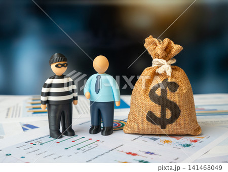 An official with a criminal and a dollar money bag. Collaboration with criminals, illegal activities, and unfair competition. Corruption and organized crime. An official with a criminal and a dollar money bag. Collaboration with criminals, illegal activities, and unfair competition. Corruption and organized crime. 141468049