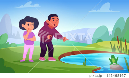 Thinking children. Vector background composition includes curious kids with question marks and wondering expressions as exact elements 141468167