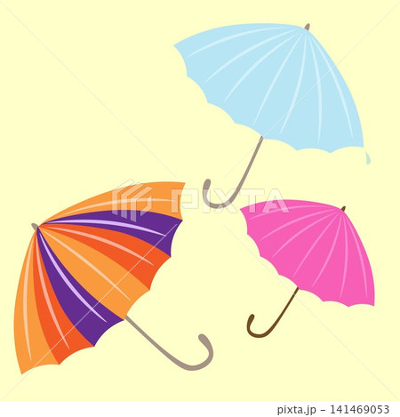 Beautiful open colorful umbrellas that provide shade or protection from rain. Beautiful open colorful umbrellas that provide shade or protection from rain. 141469053