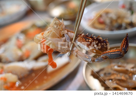 Traditional Korean Soy Sauce Marinated Raw Crab Traditional Korean Soy Sauce Marinated Raw Crab 141469670