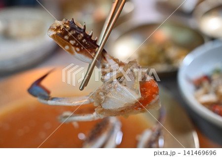 Traditional Korean Soy Sauce Marinated Raw Crab Traditional Korean Soy Sauce Marinated Raw Crab 141469696