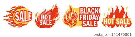 Flaming Black Friday sticker set Hot sale badges burning price tags fire frame promotional labels Flaming Black Friday sticker set Hot sale badges burning price tags fire frame promotional labels 141470001