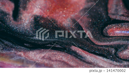 Pigment wave bokeh. Paint splash. Black stream with pink red sparkling blur flare circle particles spill on color abstract background. Pigment wave bokeh. Paint splash. Black stream with pink red sparkling blur flare circle particles spill on color abstract background. 141470002